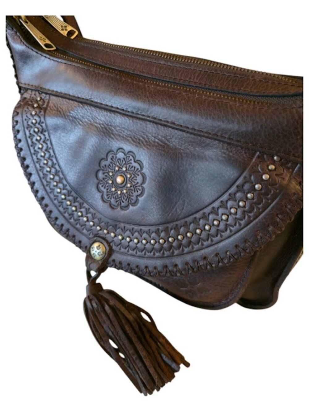 PATRICIA NASH BEAUMONT CROSSBODY BAG DISTRESSED WESTERN DARK BROWN COWGIRL